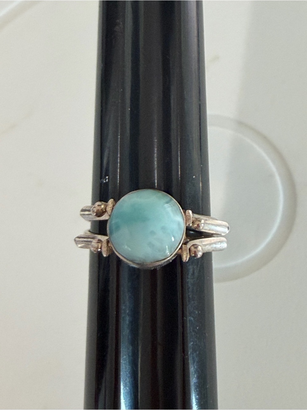 Larimar and Amber 2 Gem Flip Ring  925  size 7.5